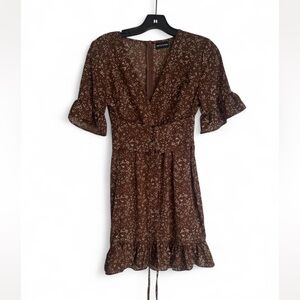 PrettyLittleThing Brown Ruffle Mini Dress – Size US 4